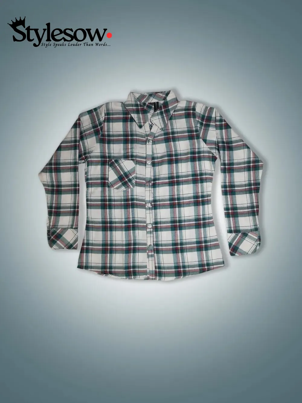 Long Sleeve Check Blouse-White - Image 2