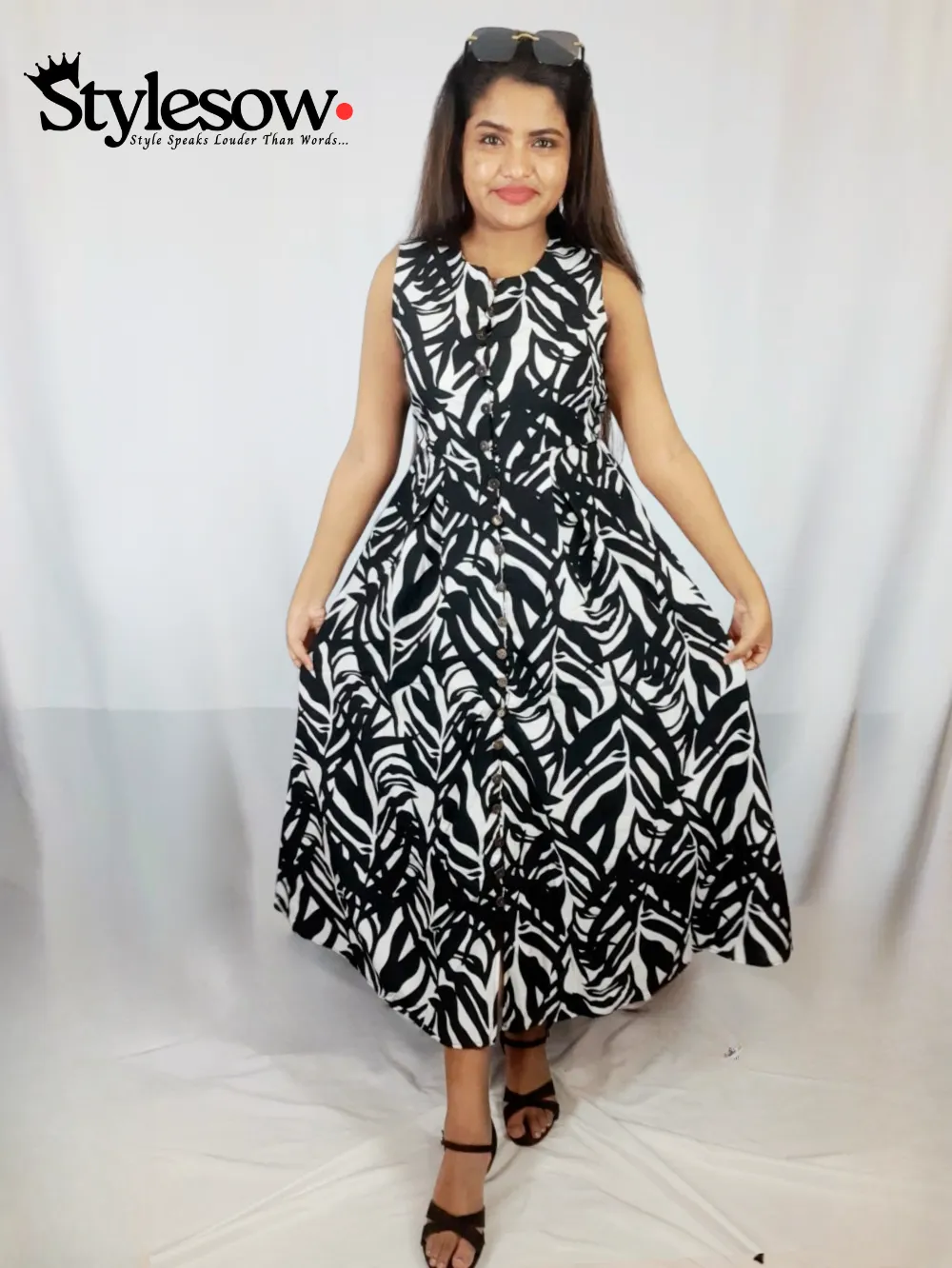 Midi Printed Dress-White