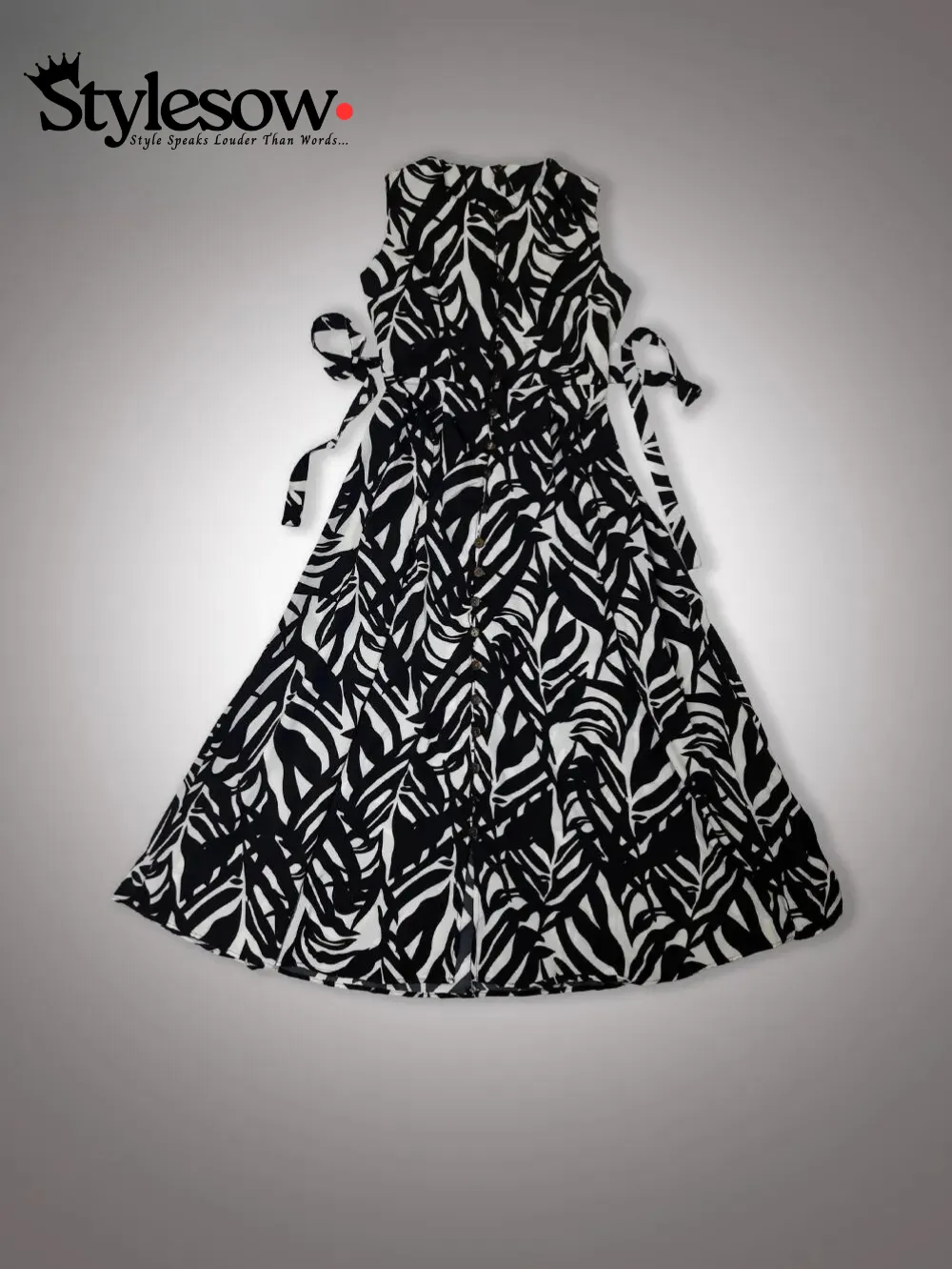 Midi Printed Dress-White - Image 3