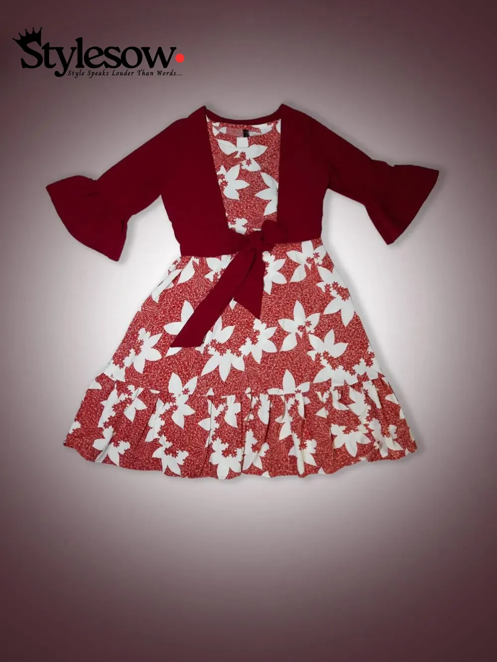 Sleeveless Dress with Over Coat-Red